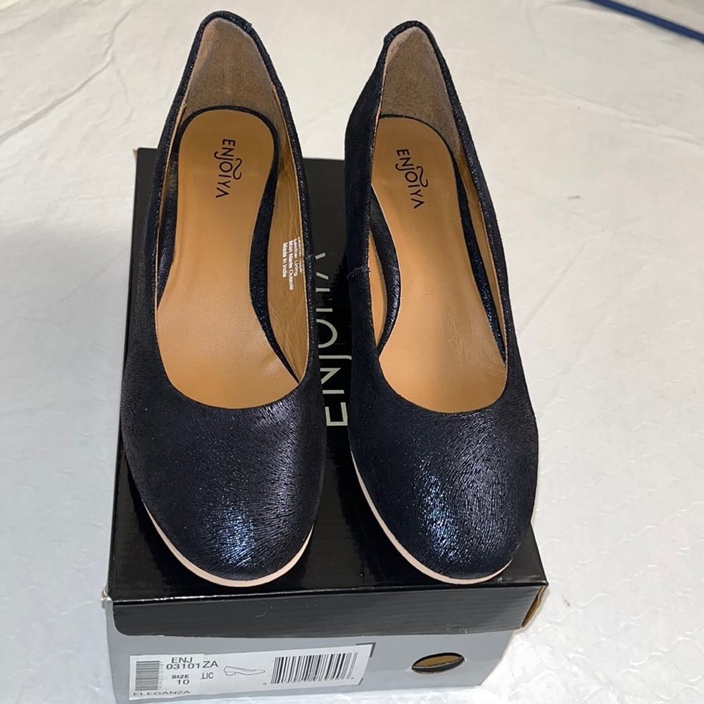 Enjoiya Eleganza navy metallic suede dress pump 10